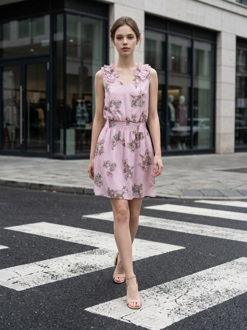 White House Black Market Pink Floral Ruffle Sleeveless Dress Size 0